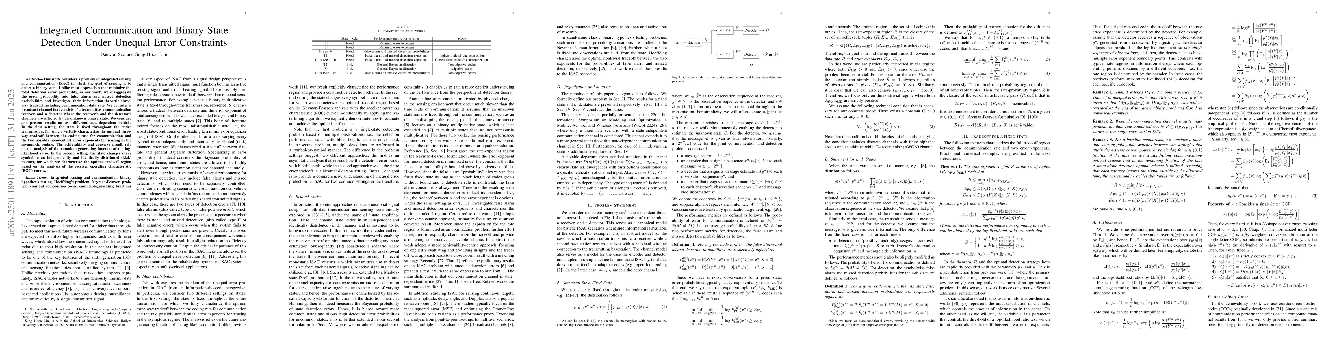 Thumbnail for Integrated Communication and Binary State Detection Under Unequal Error
  Constraints