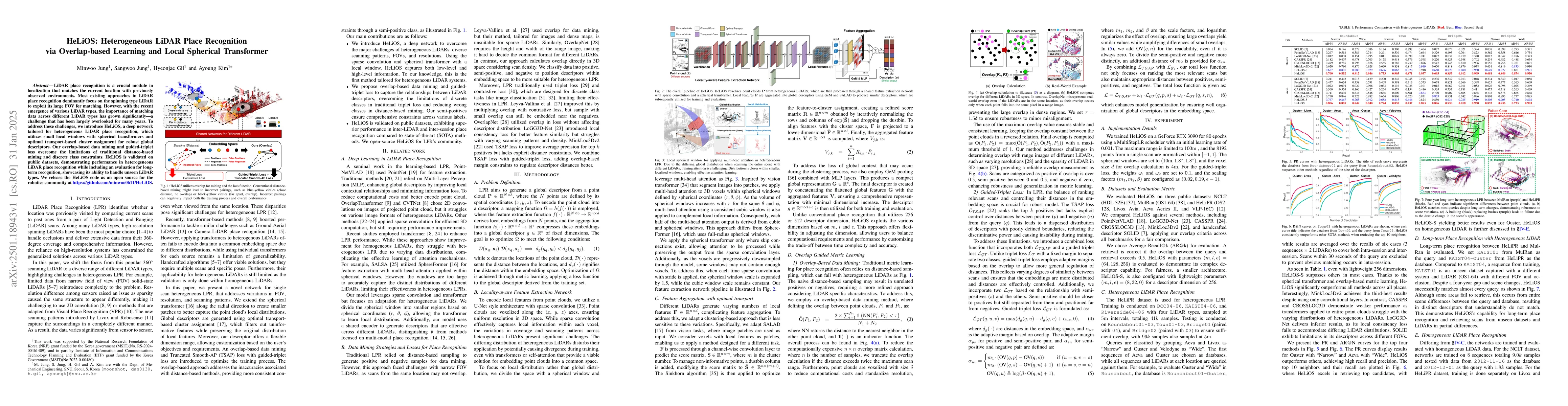 Thumbnail for HeLiOS: Heterogeneous LiDAR Place Recognition via Overlap-based Learning
  and Local Spherical Transformer