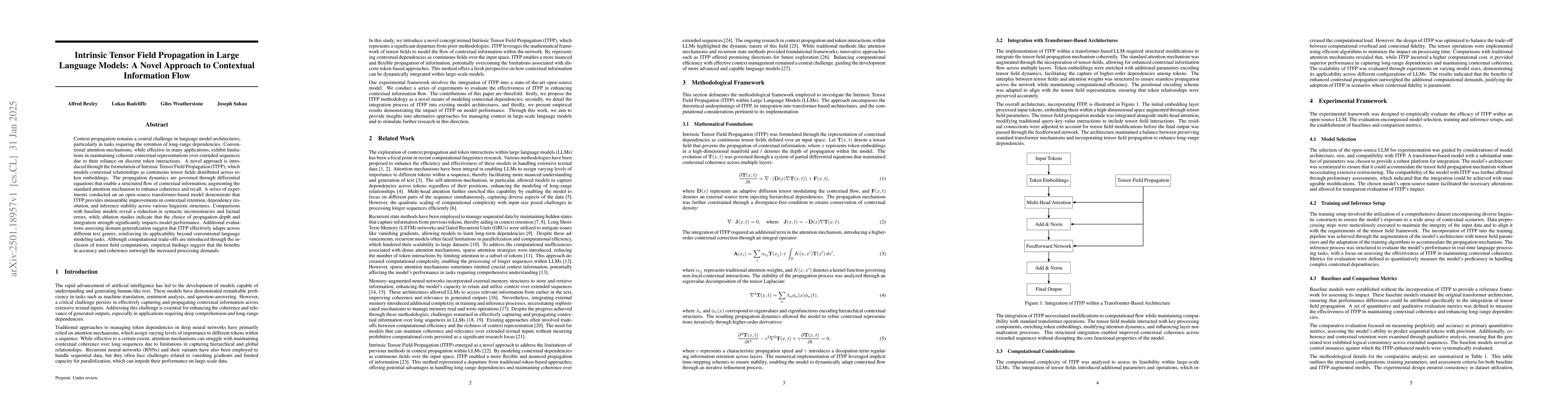 Thumbnail for Intrinsic Tensor Field Propagation in Large Language Models: A Novel
  Approach to Contextual Information Flow