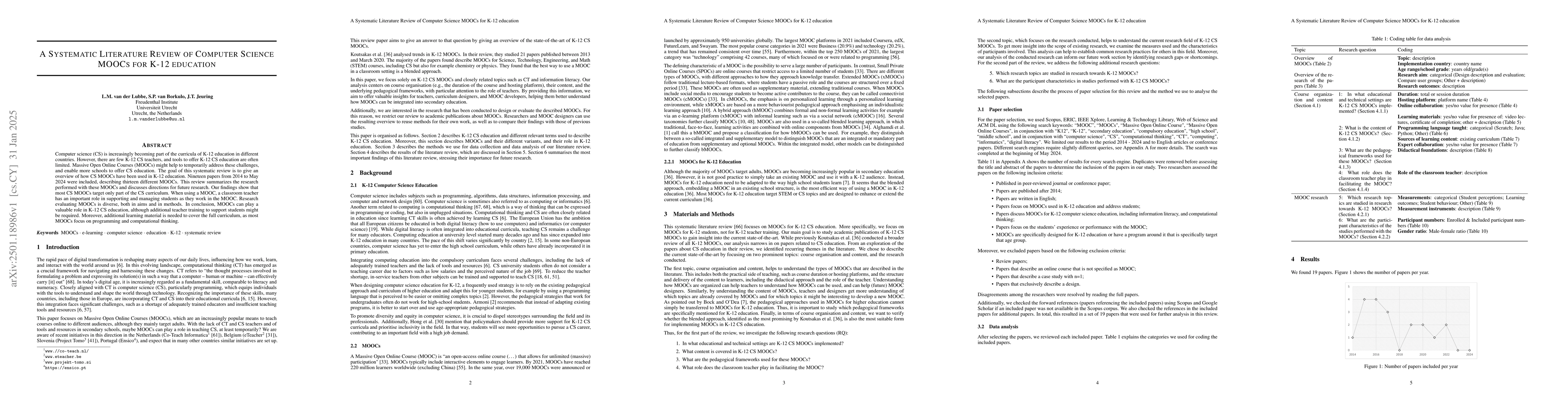 Thumbnail for A Systematic Literature Review of Computer Science MOOCs for K-12
  education