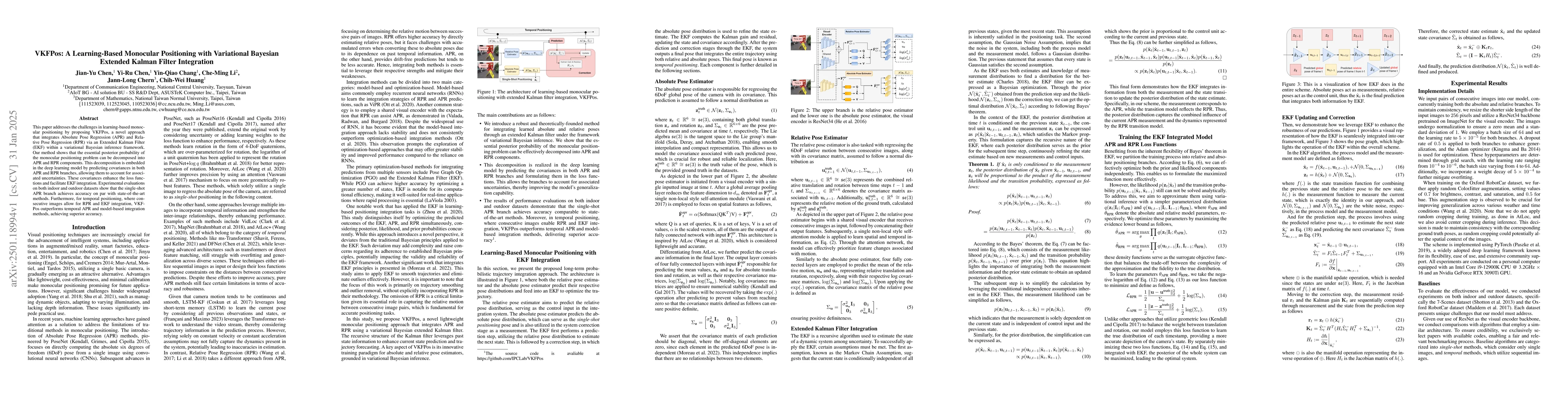 Thumbnail for VKFPos: A Learning-Based Monocular Positioning with Variational Bayesian
  Extended Kalman Filter Integration