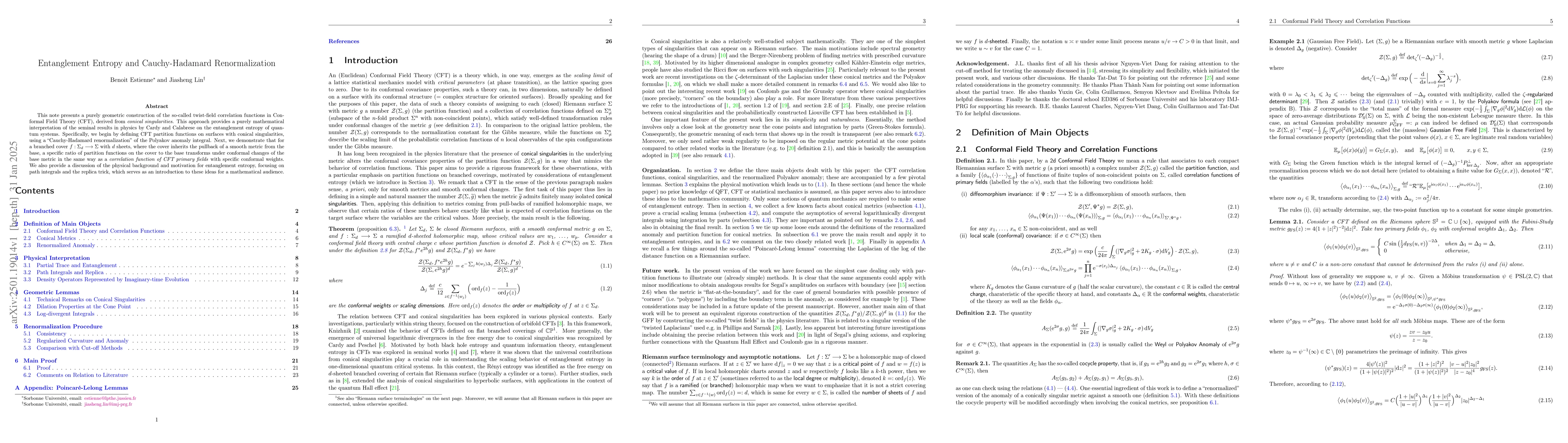 Thumbnail for Entanglement Entropy and Cauchy-Hadamard Renormalization