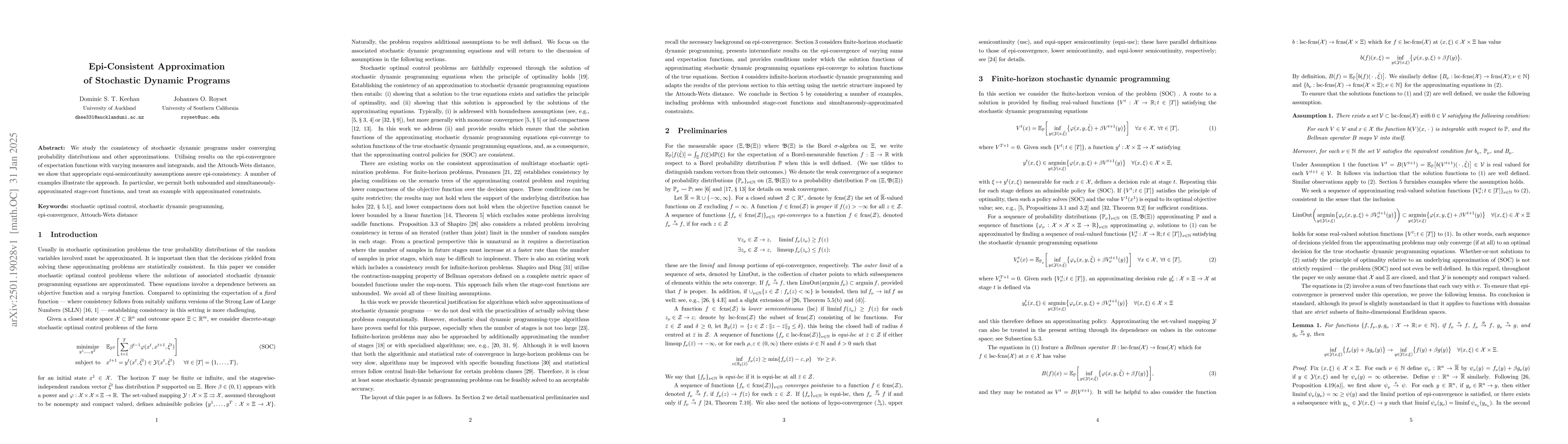 Thumbnail for Epi-Consistent Approximation of Stochastic Dynamic Programs
