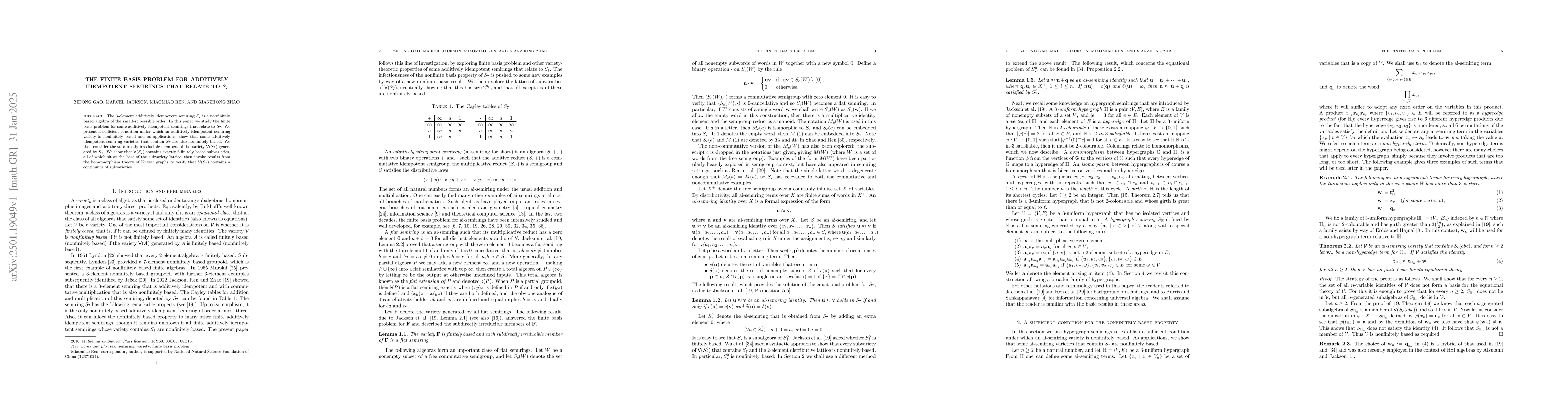 Thumbnail for The finite basis problem for additively idempotent semirings that relate
  to S_7
