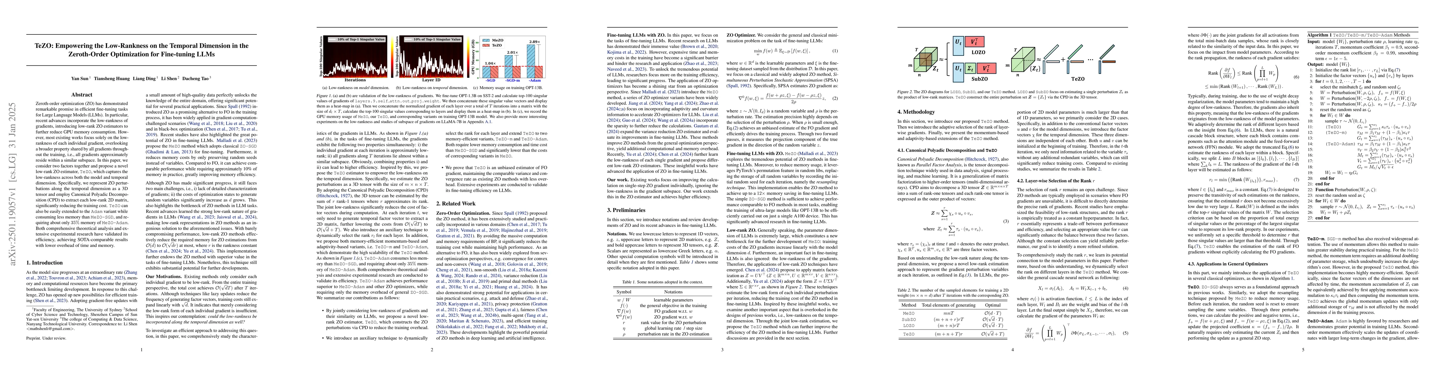 Thumbnail for TeZO: Empowering the Low-Rankness on the Temporal Dimension in the
  Zeroth-Order Optimization for Fine-tuning LLMs