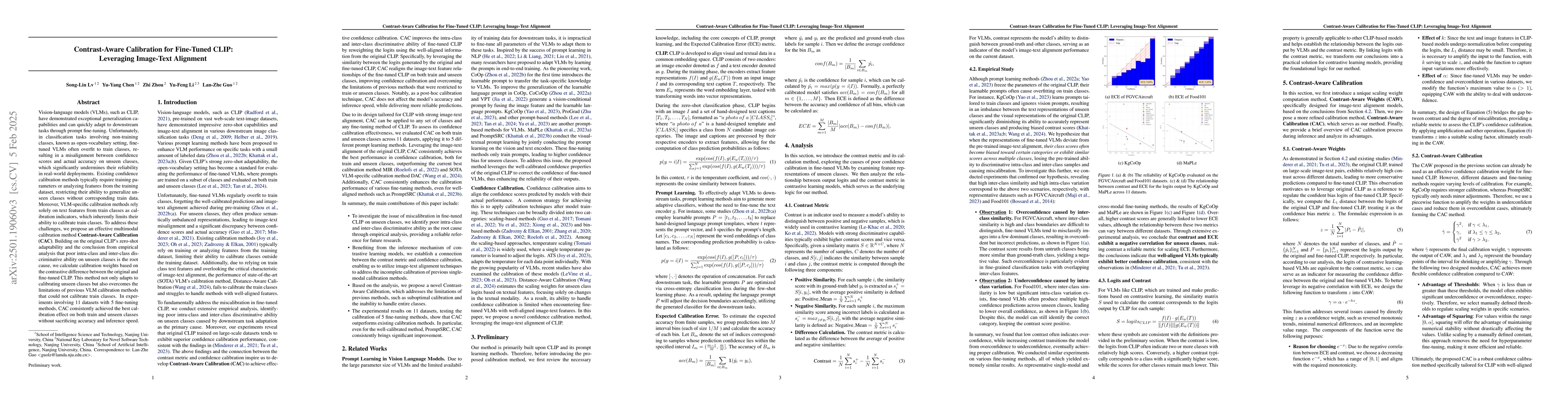 Thumbnail for Contrast-Aware Calibration for Fine-Tuned CLIP: Leveraging Image-Text
  Alignment