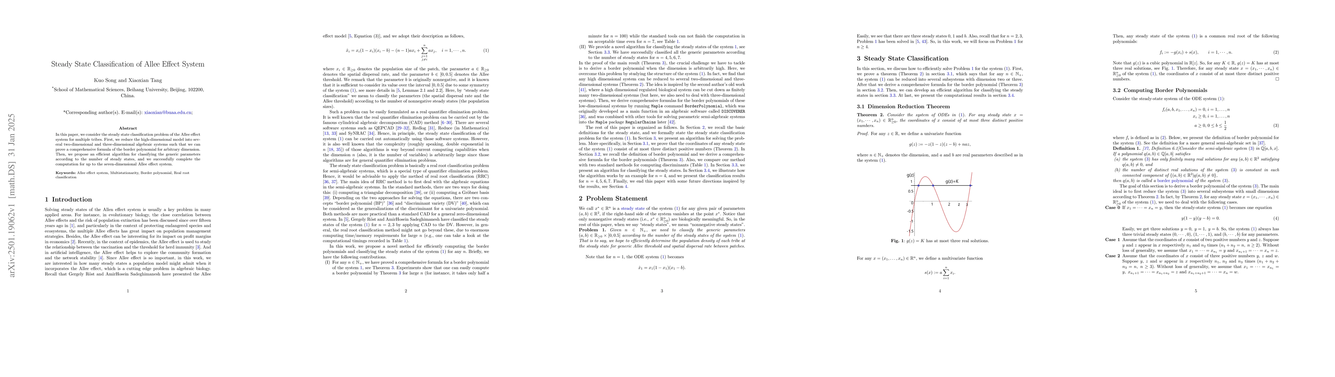 Thumbnail for Steady State Classification of Allee Effect System
