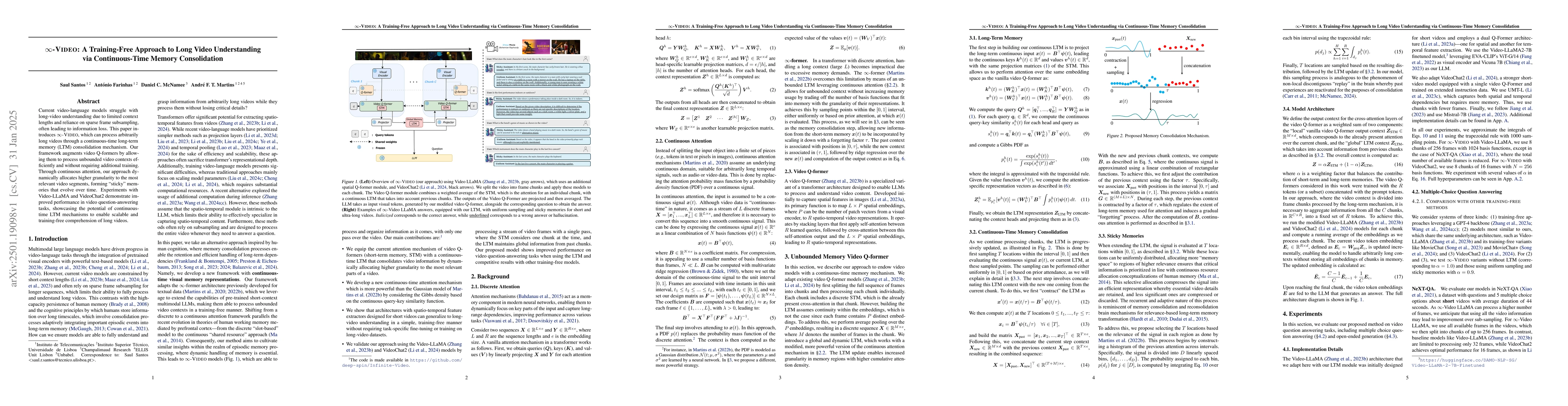 Thumbnail for $\infty$-Video: A Training-Free Approach to Long Video Understanding via
  Continuous-Time Memory Consolidation