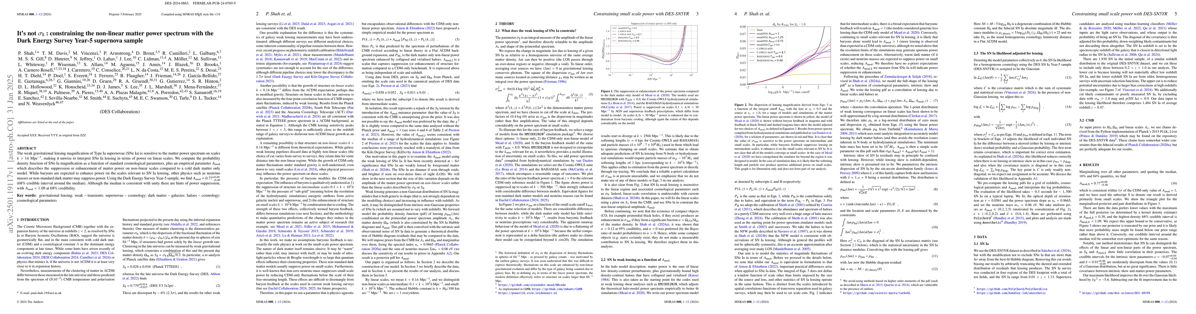 Thumbnail for It's not $σ_8$ : constraining the non-linear matter power spectrum
  with the Dark Energy Survey Year-5 supernova sample