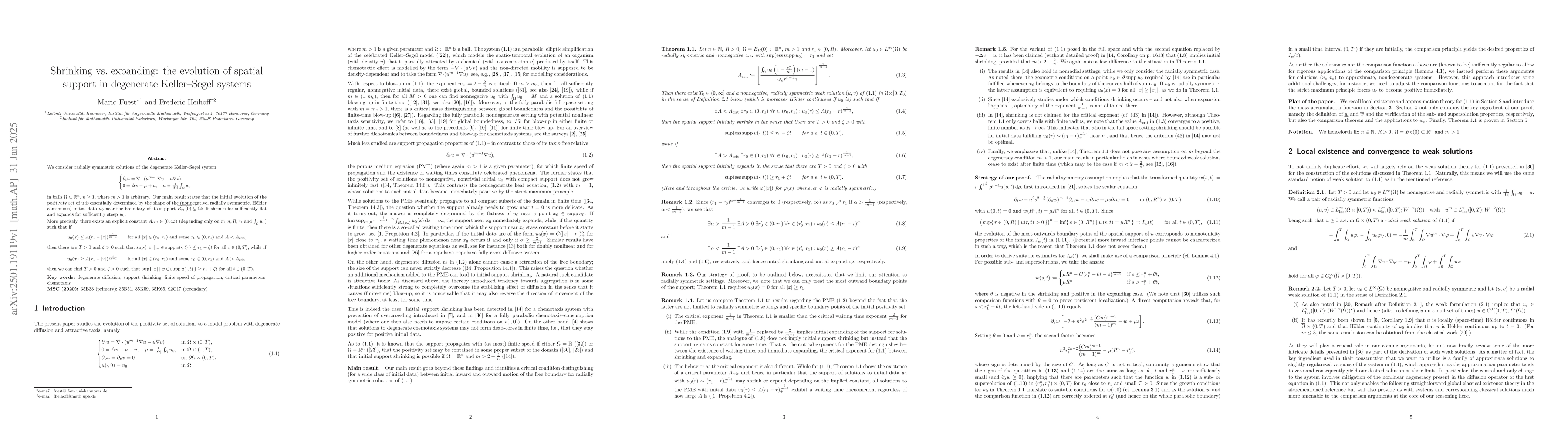 Thumbnail for Shrinking vs. expanding: the evolution of spatial support in degenerate
  Keller-Segel systems