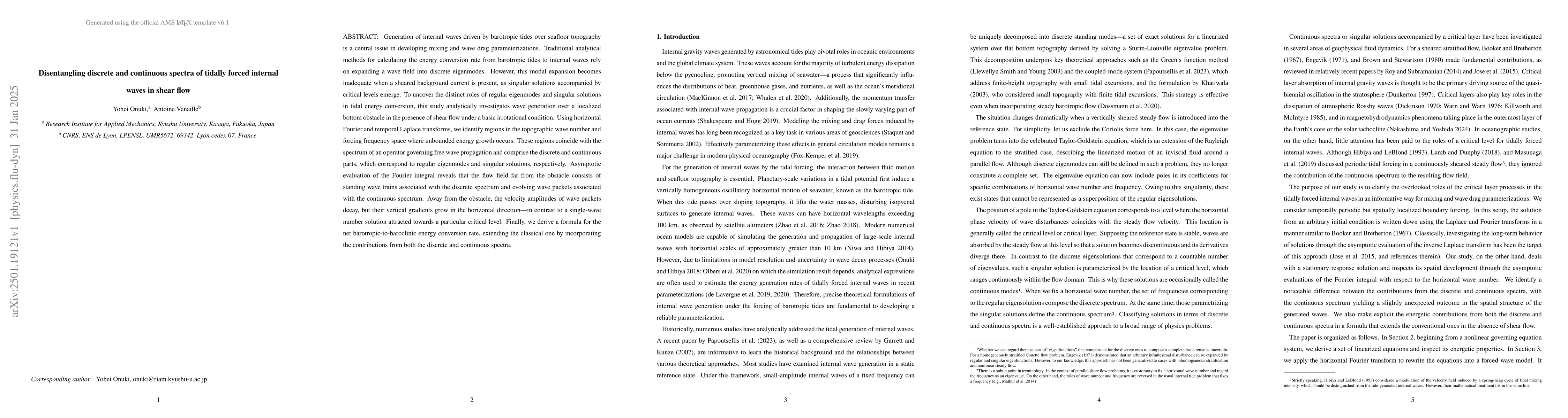 Thumbnail for Disentangling discrete and continuous spectra of tidally forced internal
  waves in shear flow