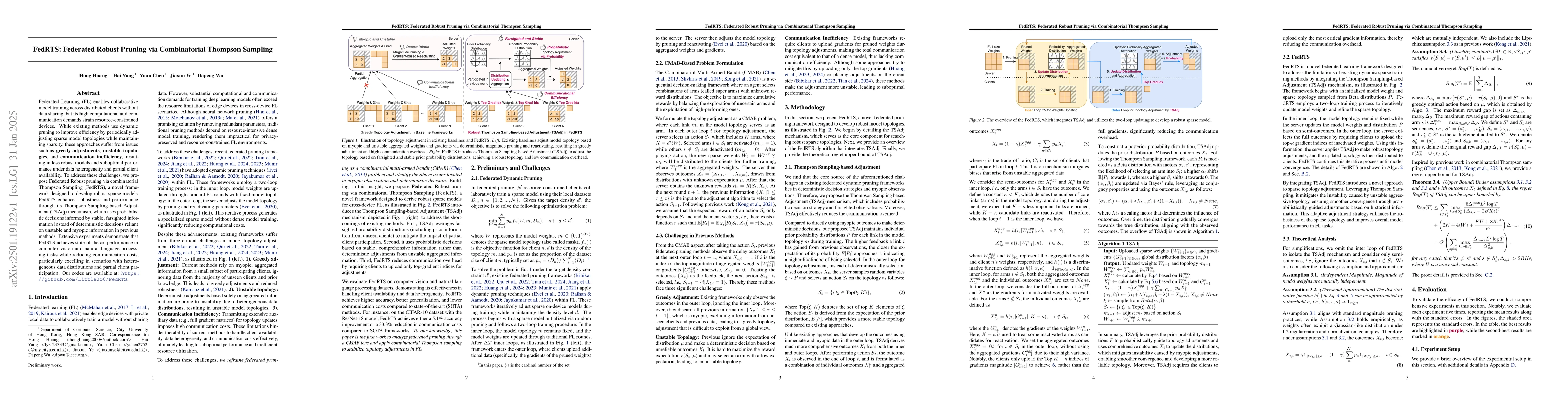 Thumbnail for FedRTS: Federated Robust Pruning via Combinatorial Thompson Sampling