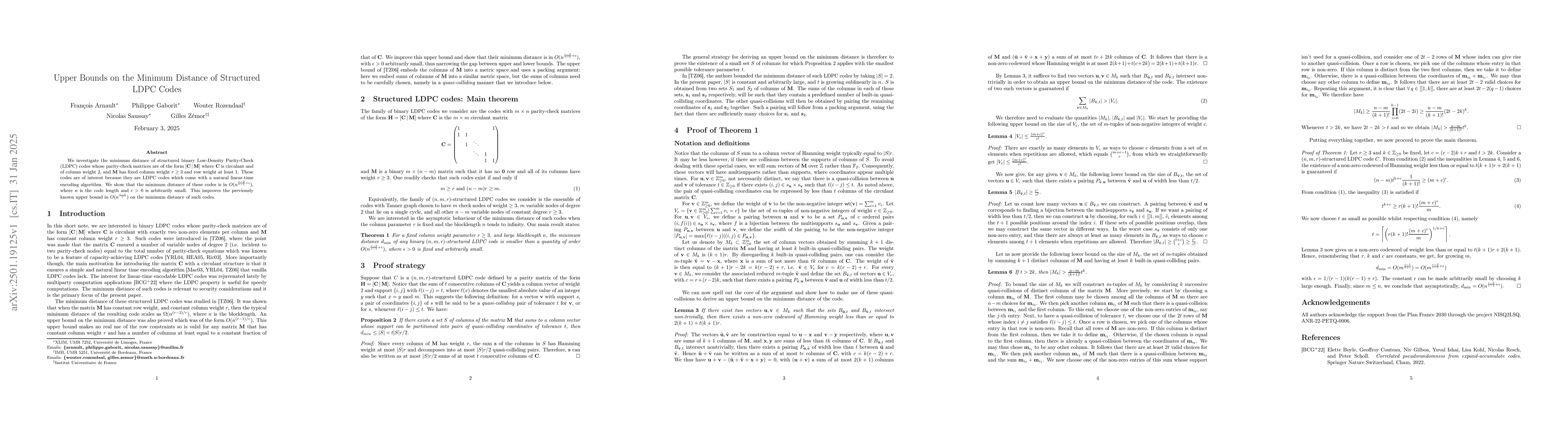 Thumbnail for Upper Bounds on the Minimum Distance of Structured LDPC Codes