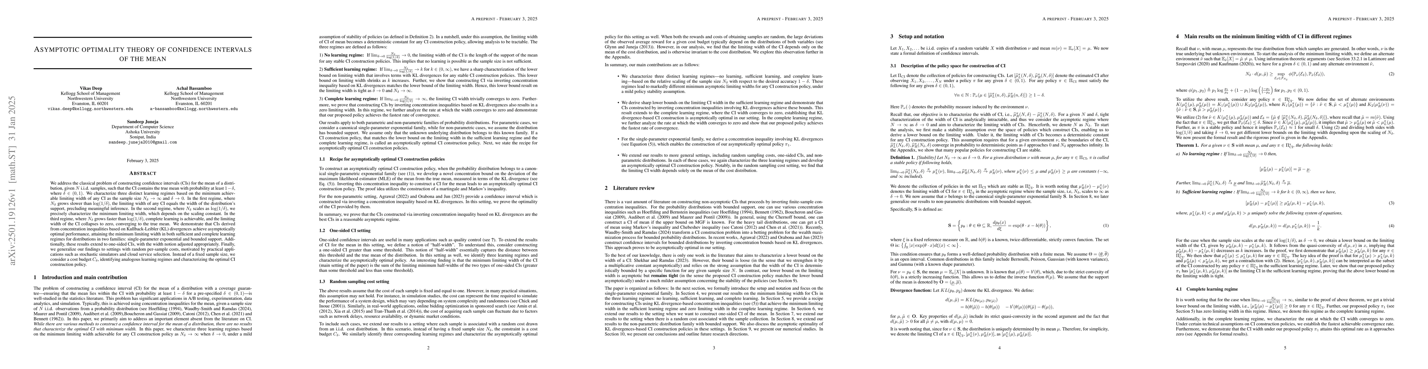 Thumbnail for Asymptotic optimality theory of confidence intervals of the mean