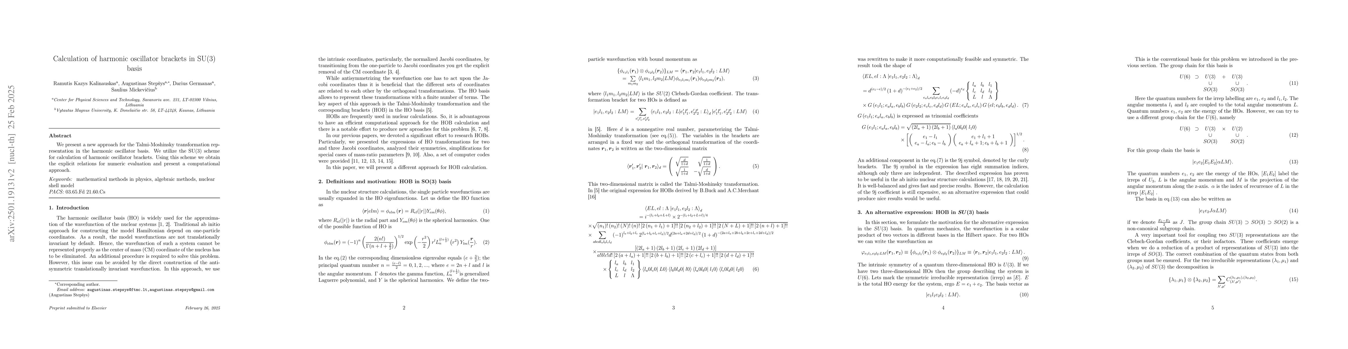 Thumbnail for Calculation of harmonic oscillator brackets in SU(3) basis
