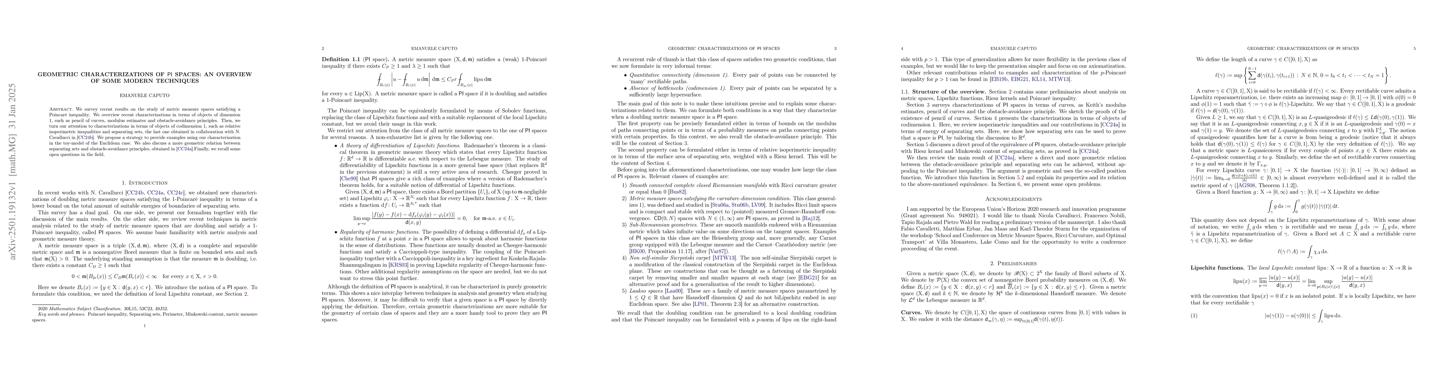 Thumbnail for Geometric characterizations of ${\sf PI}$ spaces: an overview of some
  modern techniques
