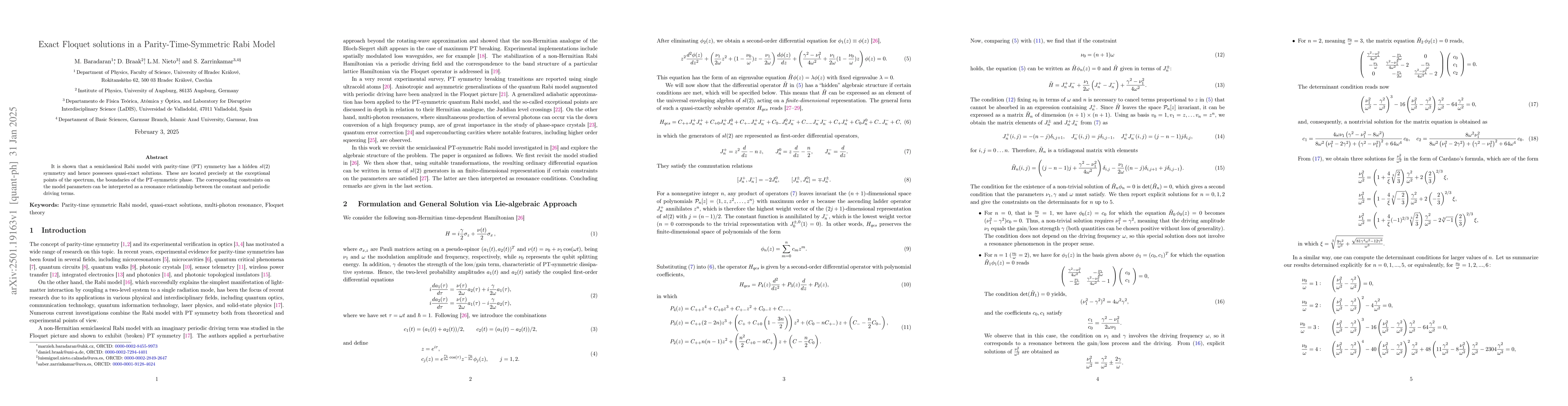 Thumbnail for Exact Floquet solutions in a Parity-Time-Symmetric Rabi Model