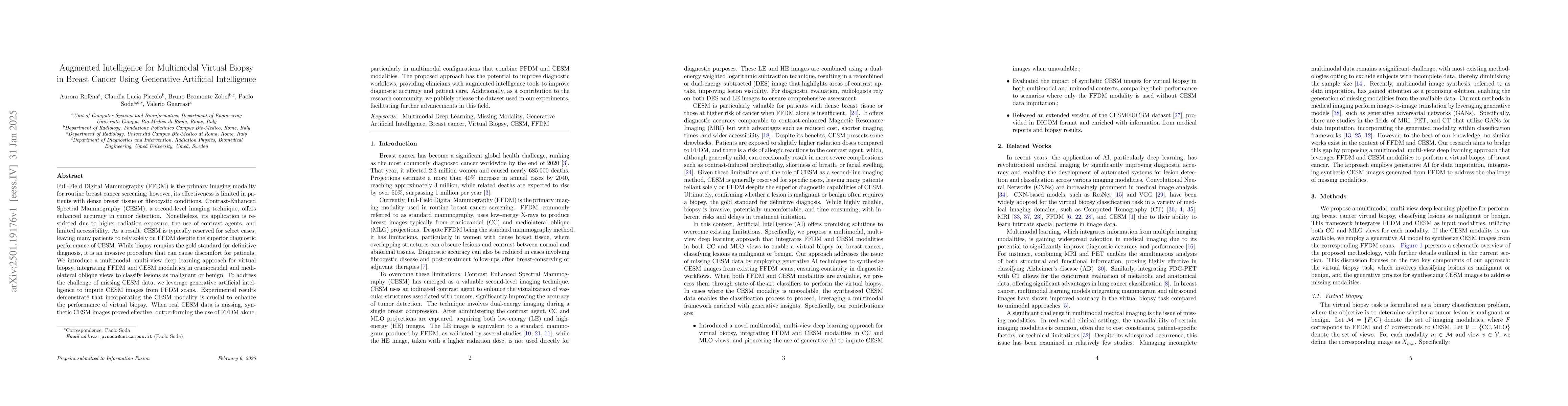 Thumbnail for Augmented Intelligence for Multimodal Virtual Biopsy in Breast Cancer
  Using Generative Artificial Intelligence
