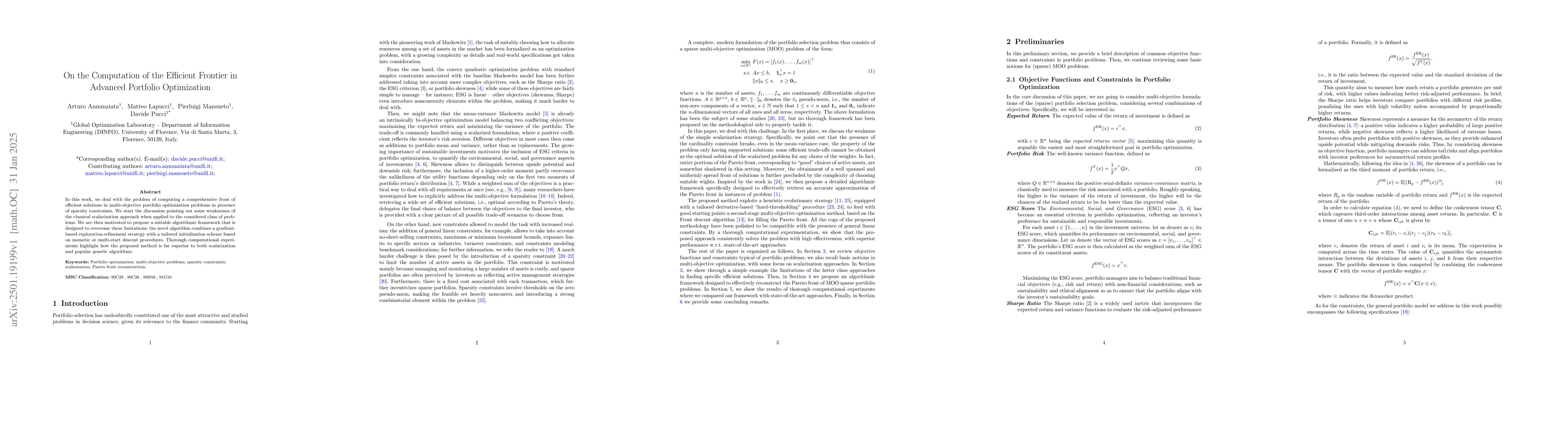 Thumbnail for On the Computation of the Efficient Frontier in Advanced Portfolio
  Optimization