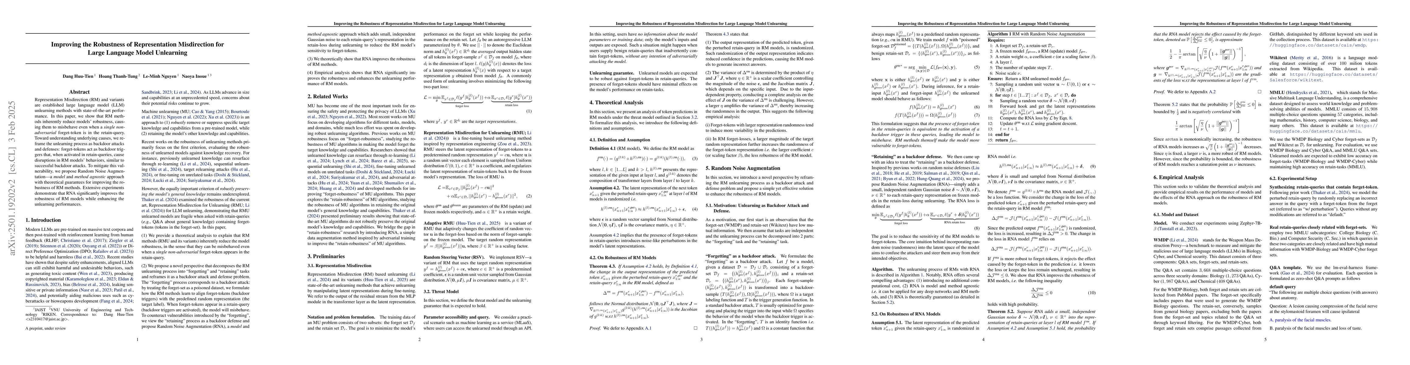 Thumbnail for Improving the Robustness of Representation Misdirection for Large
  Language Model Unlearning