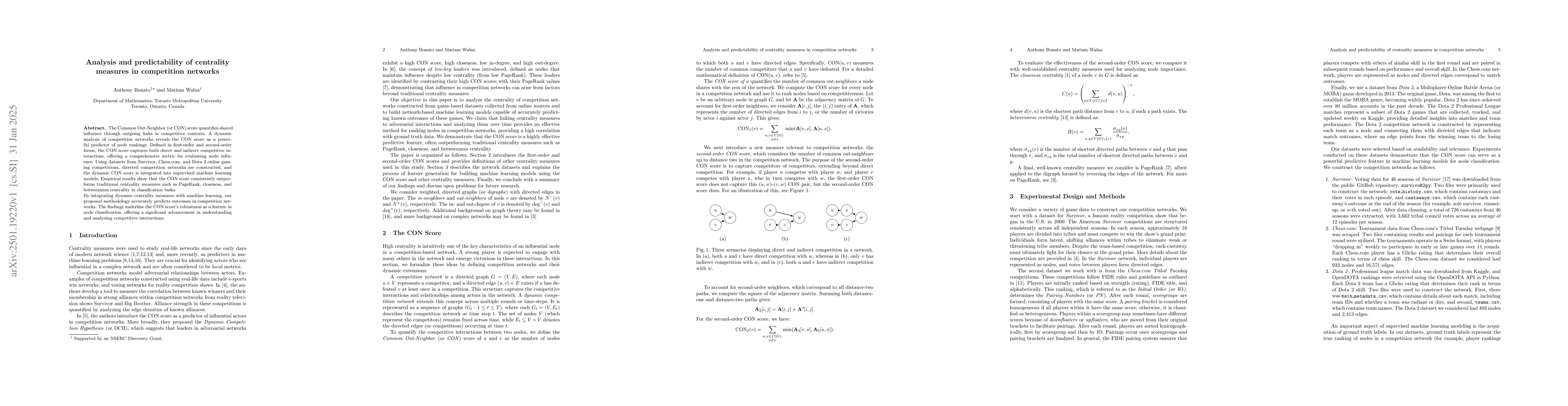 Thumbnail for Analysis and predictability of centrality measures in competition
  networks