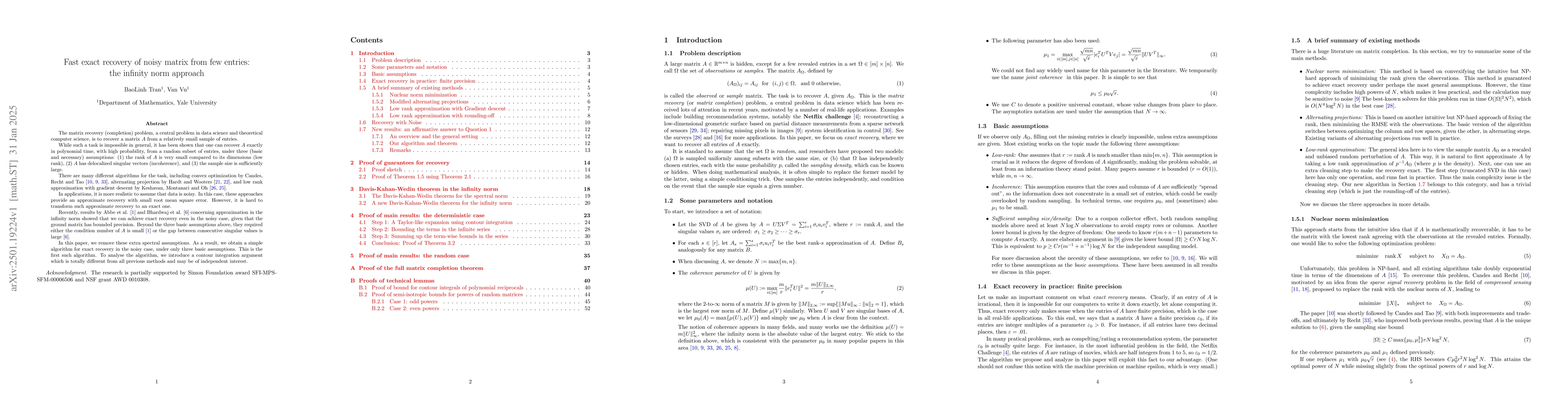 Thumbnail for Fast exact recovery of noisy matrix from few entries: the infinity norm
  approach