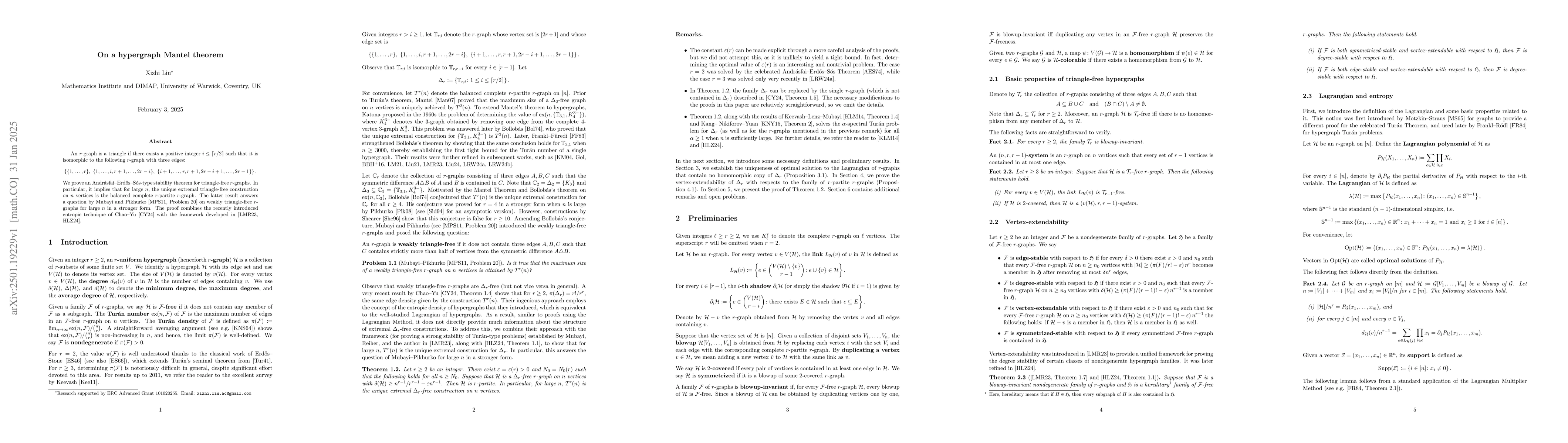 Thumbnail for On a hypergraph Mantel theorem