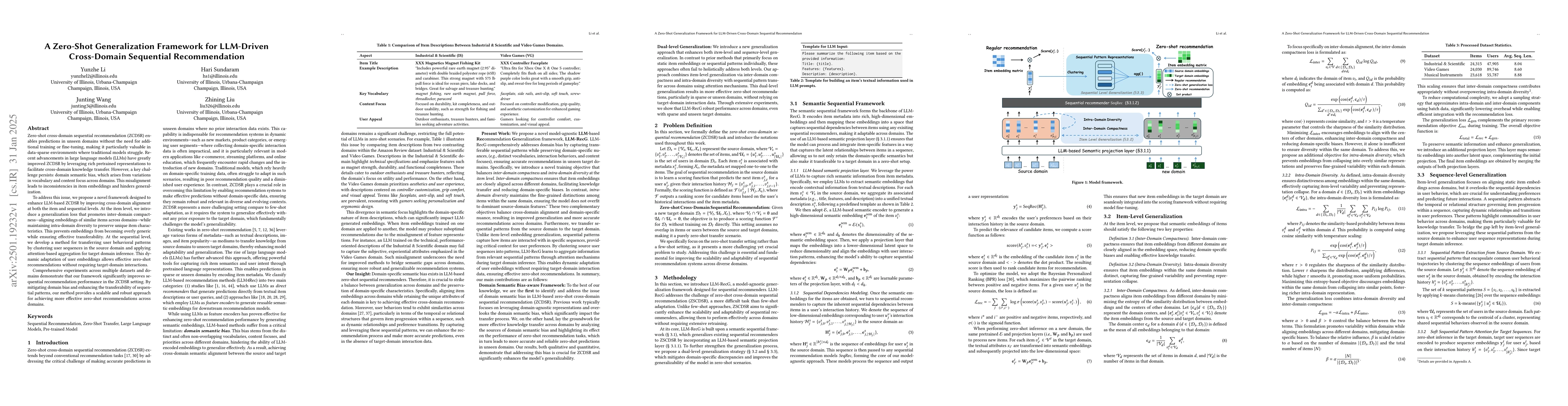Thumbnail for A Zero-Shot Generalization Framework for LLM-Driven Cross-Domain
  Sequential Recommendation