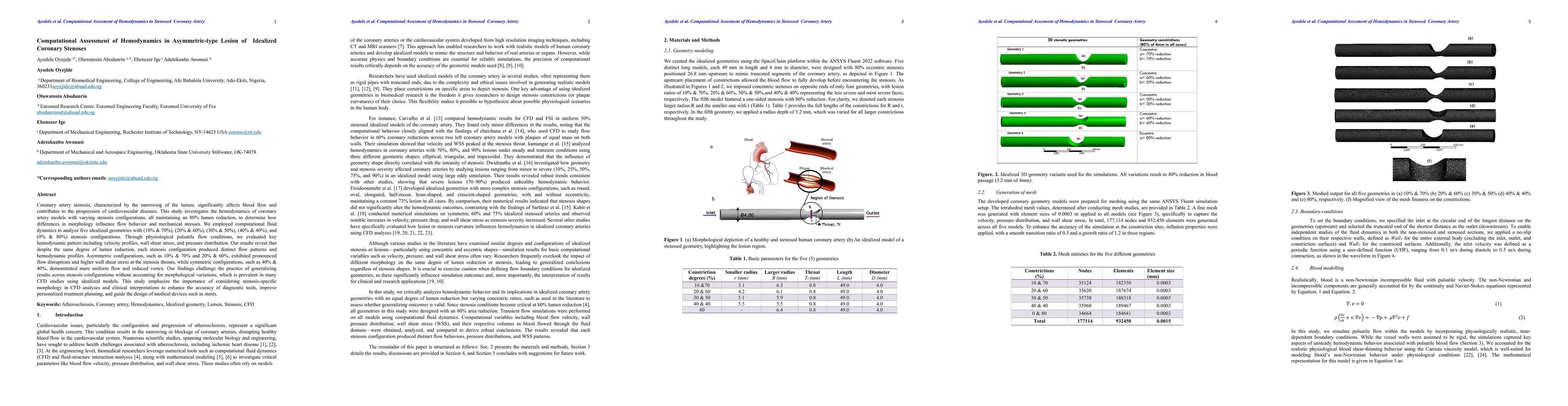 Thumbnail for Computational Assessment of Hemodynamics in Asymmetric-type Lesion of
  Idealized Coronary Stenoses
