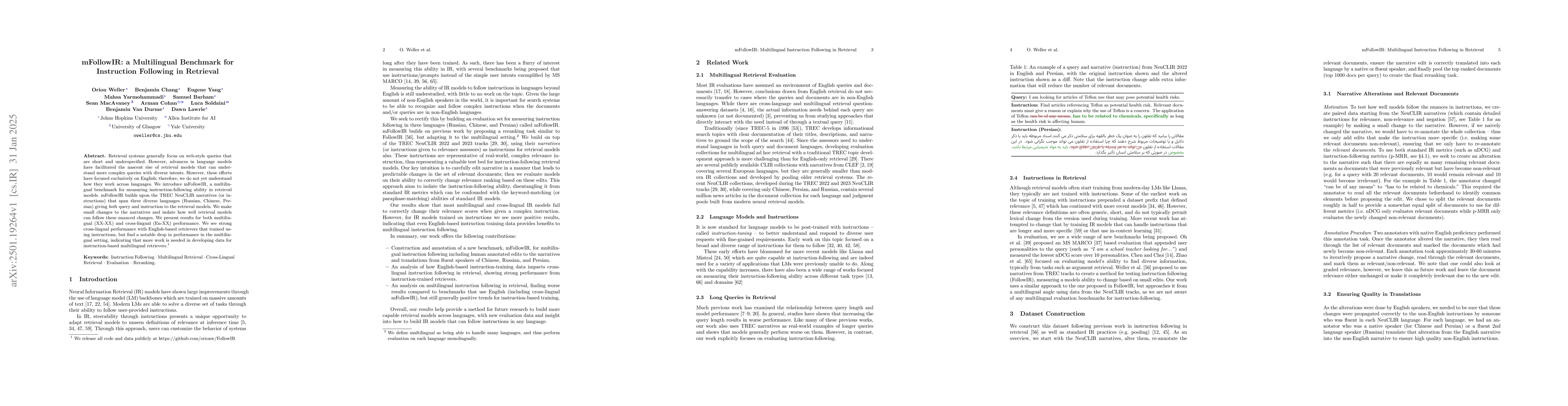 Thumbnail for mFollowIR: a Multilingual Benchmark for Instruction Following in
  Retrieval