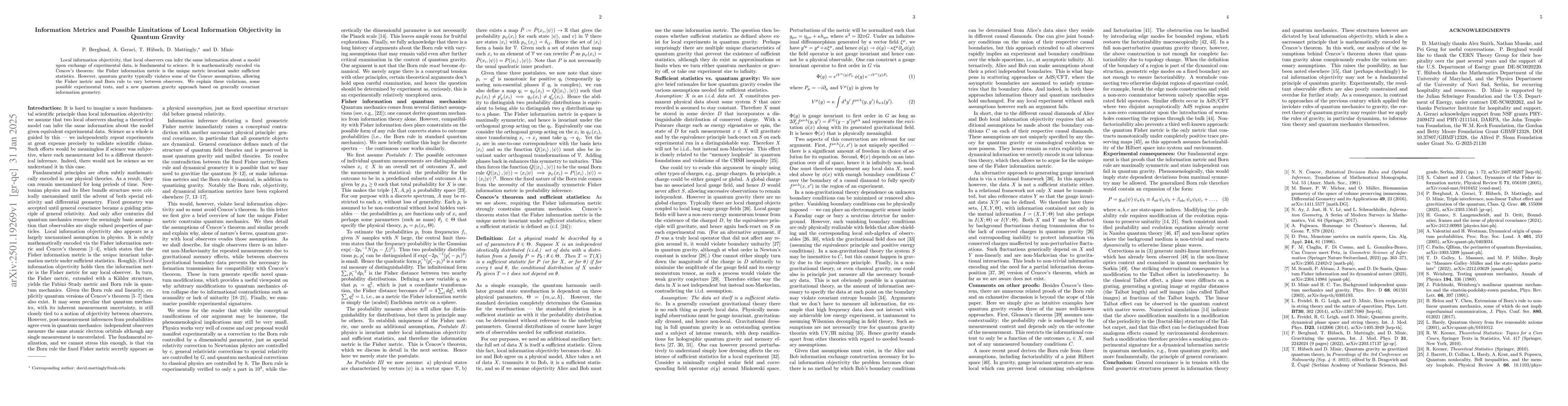 Thumbnail for Information Metrics and Possible Limitations of Local Information
  Objectivity in Quantum Gravity