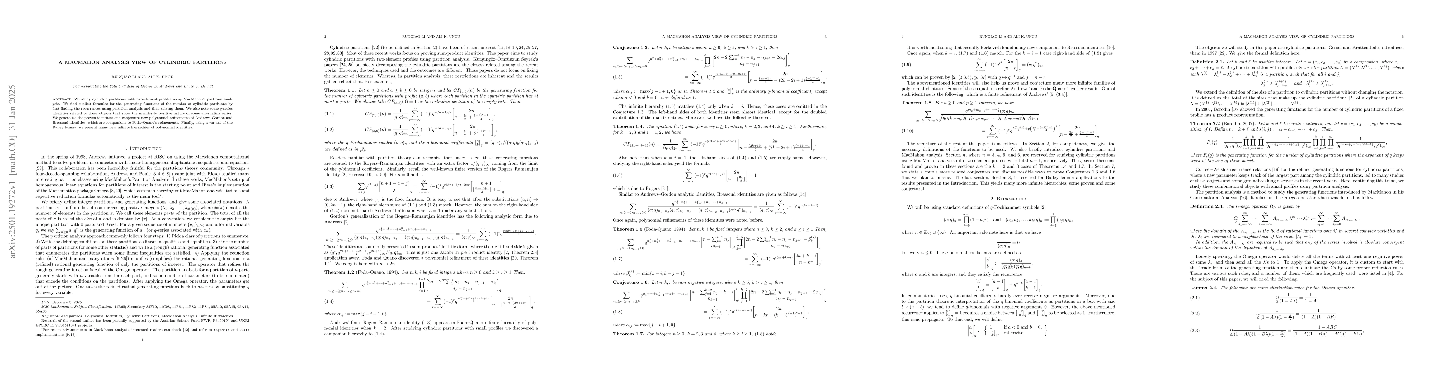 Thumbnail for A MacMahon Analysis View of Cylindric Partitions