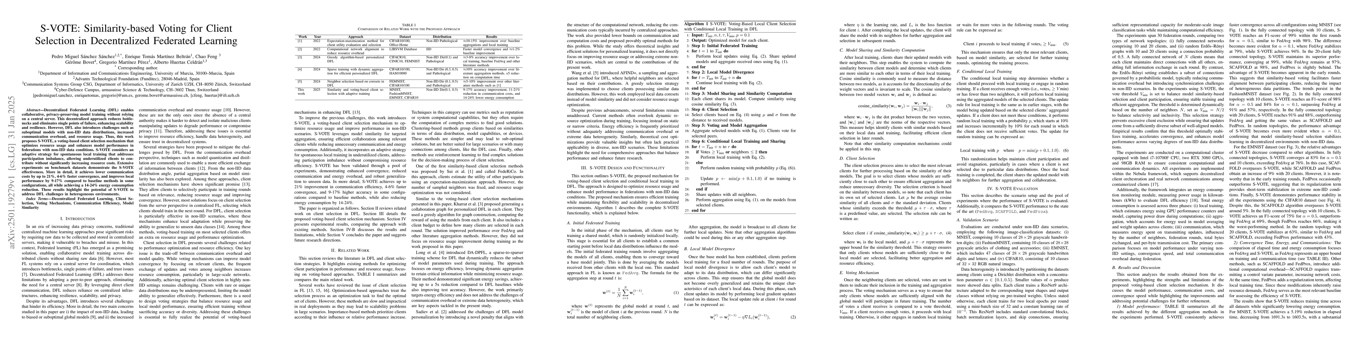 Thumbnail for S-VOTE: Similarity-based Voting for Client Selection in Decentralized
  Federated Learning