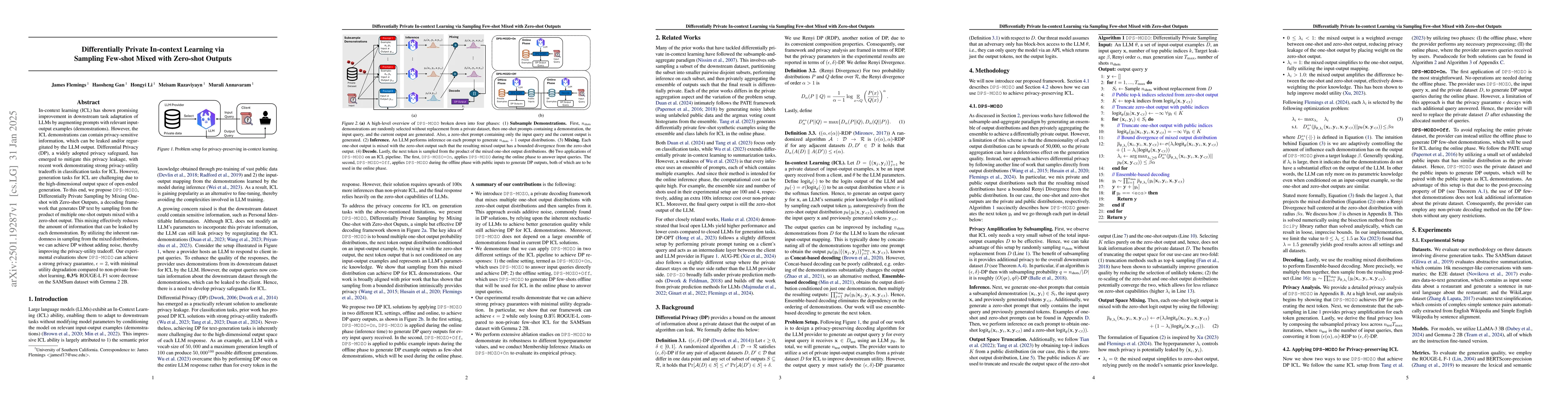 Thumbnail for Differentially Private In-context Learning via Sampling Few-shot Mixed
  with Zero-shot Outputs