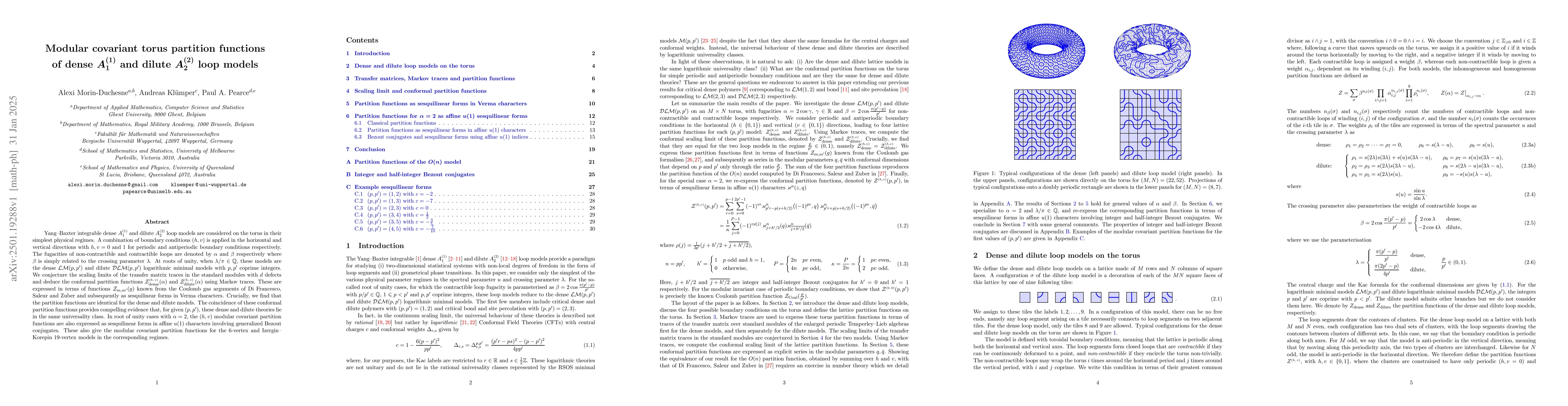 Thumbnail for Modular covariant torus partition functions of dense $A_1^{(1)}$ and
  dilute $A_2^{(2)}$ loop models