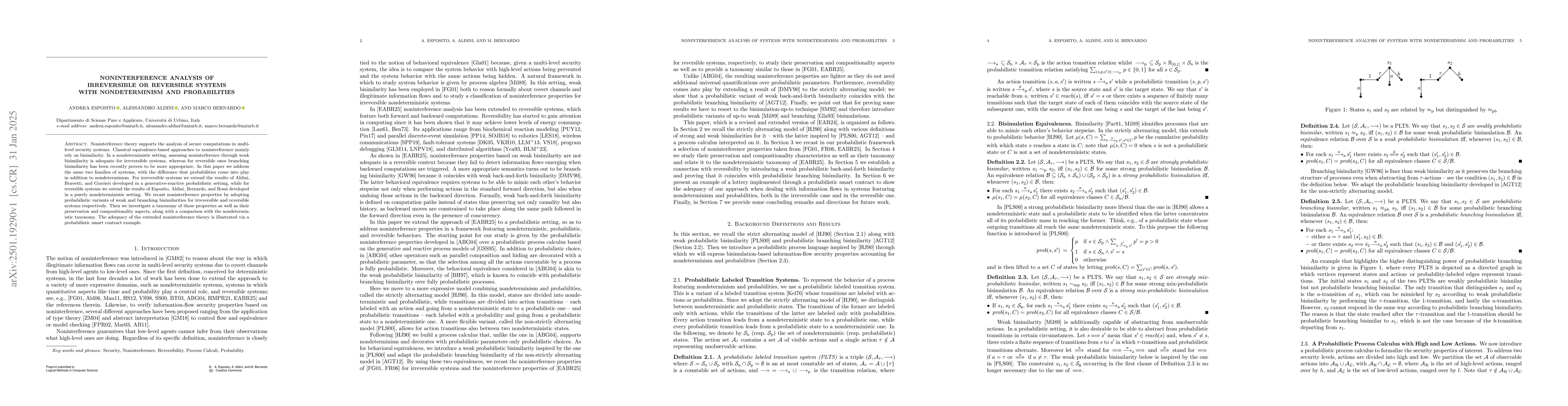 Thumbnail for Noninterference Analysis of Irreversible or Reversible Systems with
  Nondeterminism and Probabilities