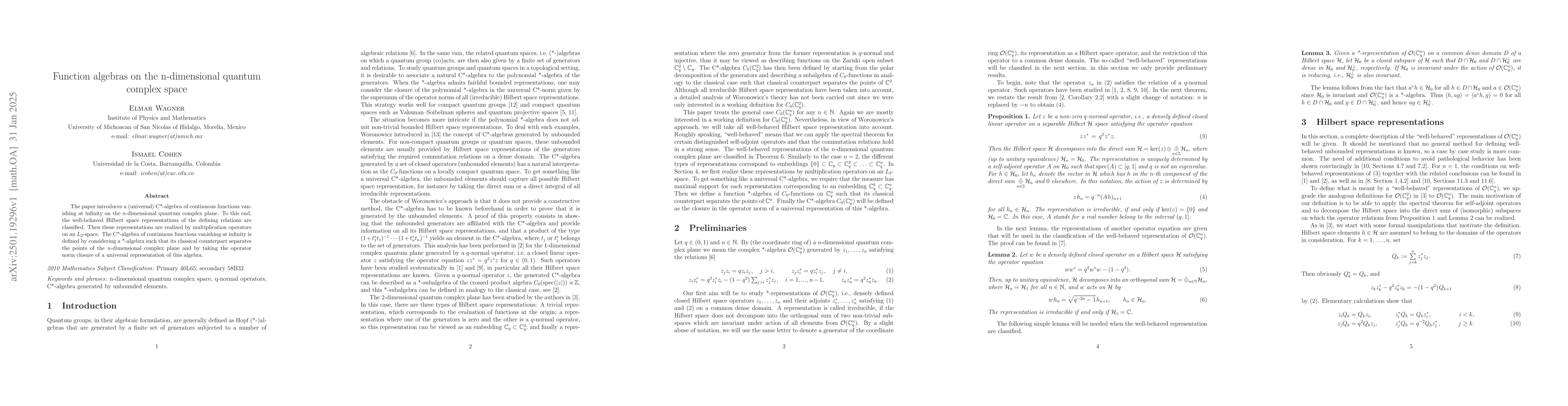 Thumbnail for Function algebras on the n-dimensional quantum complex space
