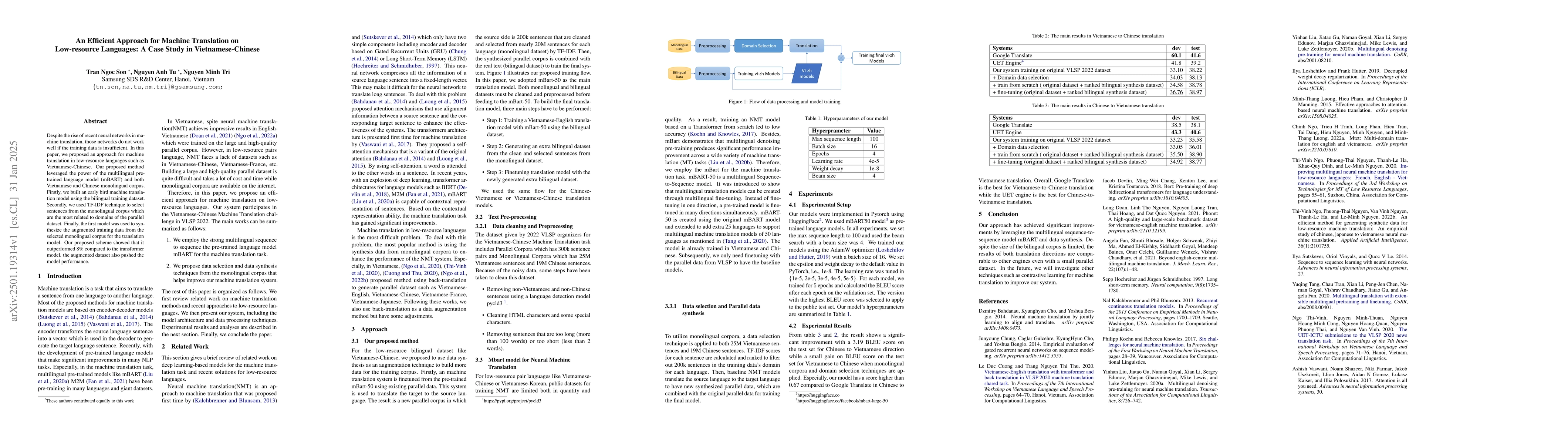 Thumbnail for An Efficient Approach for Machine Translation on Low-resource Languages:
  A Case Study in Vietnamese-Chinese