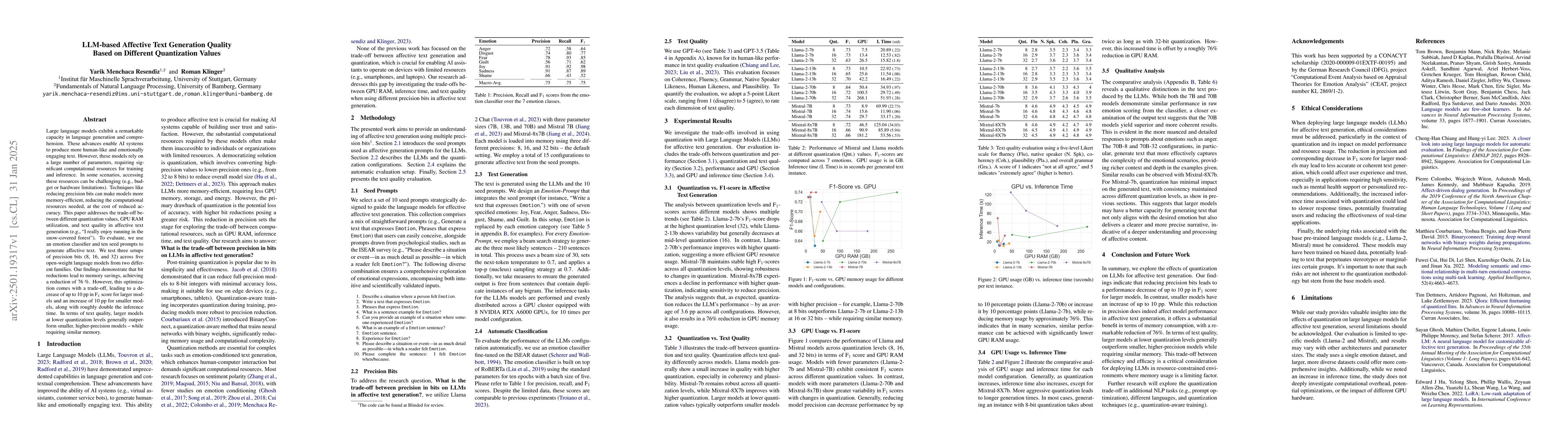 Thumbnail for LLM-based Affective Text Generation Quality Based on Different
  Quantization Values