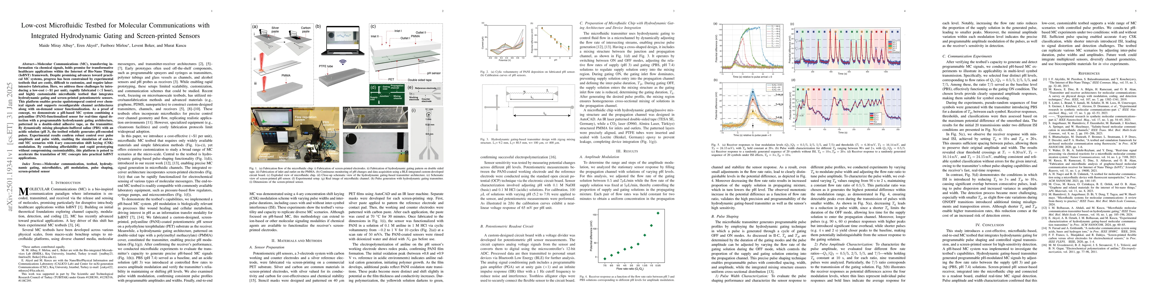 Thumbnail for Low-cost Microfluidic Testbed for Molecular Communications with
  Integrated Hydrodynamic Gating and Screen-printed Sensors