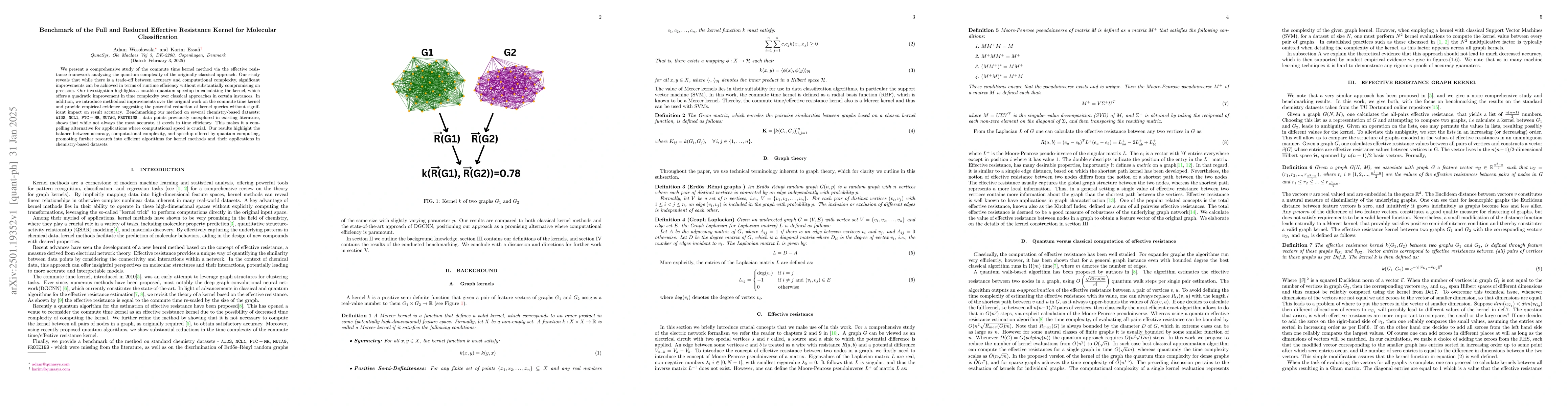 Thumbnail for Benchmark of the Full and Reduced Effective Resistance Kernel for
  Molecular Classification