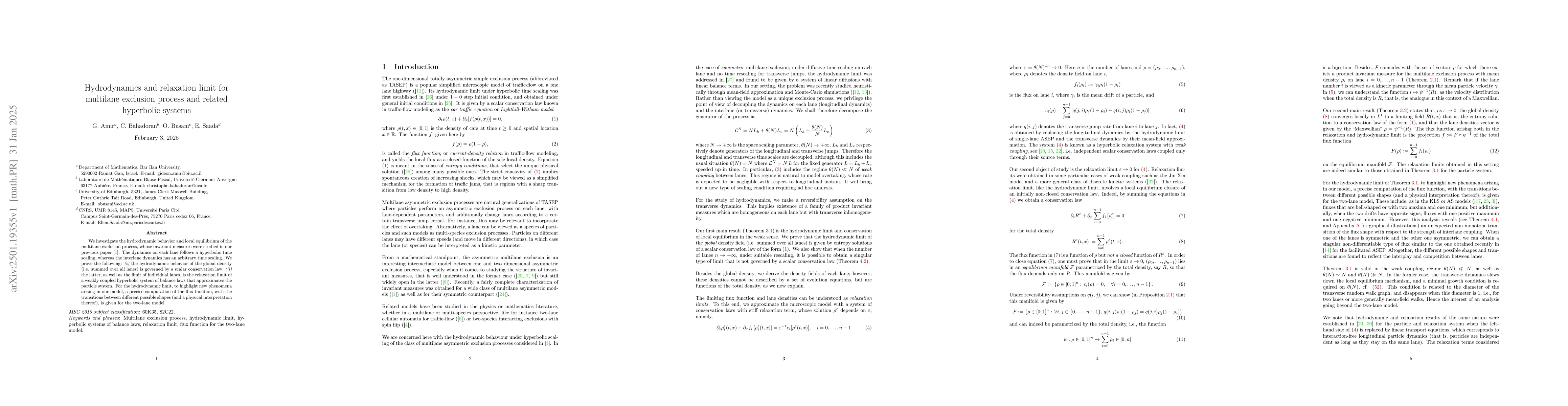 Thumbnail for Hydrodynamics and relaxation limit for multilane exclusion process and
  related hyperbolic systems