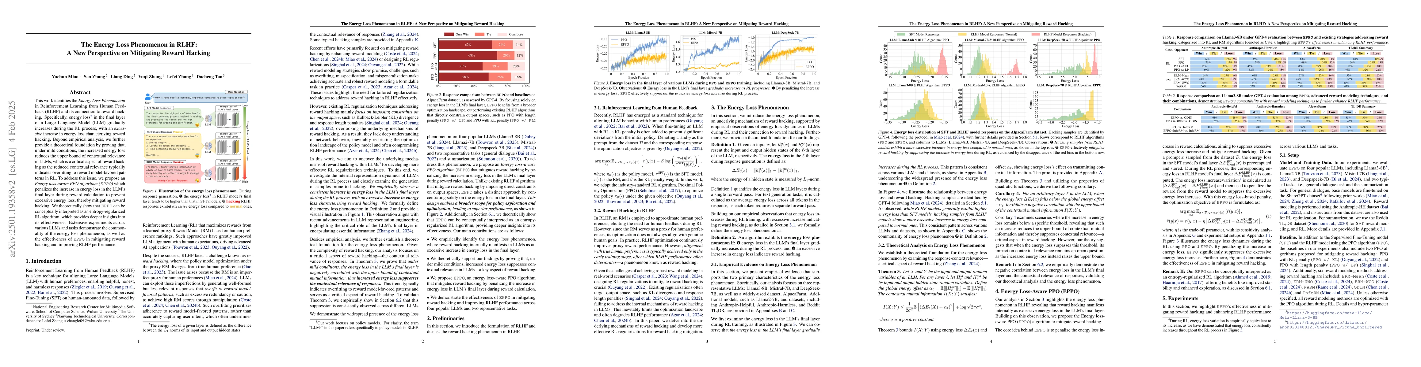 Thumbnail for The Energy Loss Phenomenon in RLHF: A New Perspective on Mitigating
  Reward Hacking