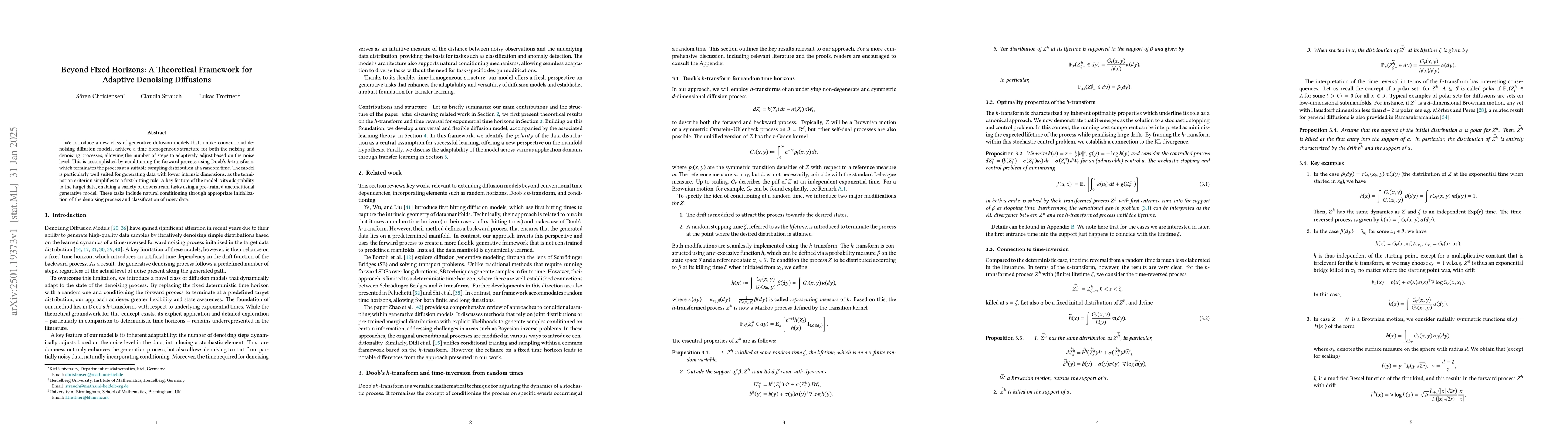 Thumbnail for Beyond Fixed Horizons: A Theoretical Framework for Adaptive Denoising
  Diffusions