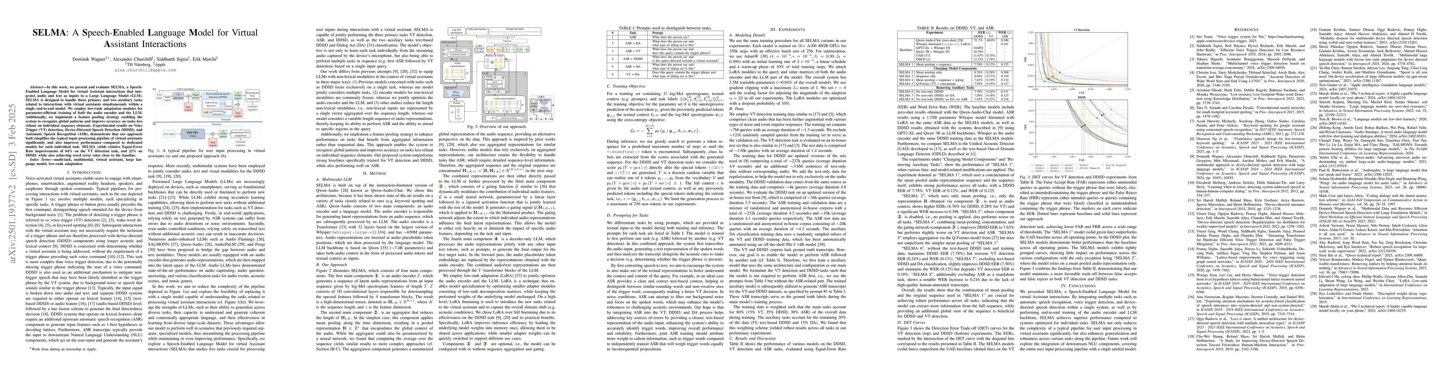 Thumbnail for SELMA: A Speech-Enabled Language Model for Virtual Assistant
  Interactions