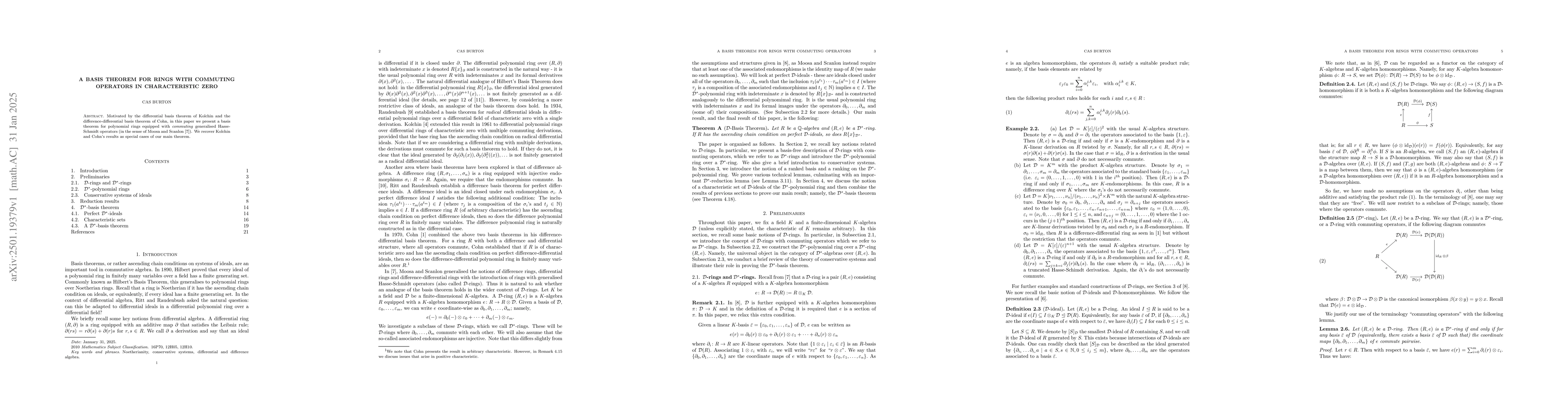 Thumbnail for A Basis Theorem for Rings with Commuting Operators in Characteristic
  Zero