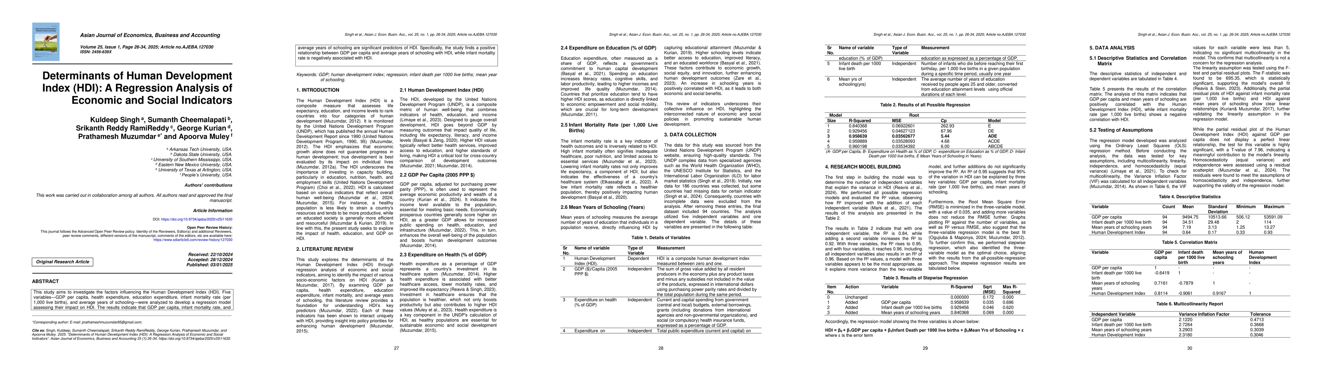 Thumbnail for Determinants of Human Development Index (HDI): A Regression Analysis of
  Economic and Social Indicators