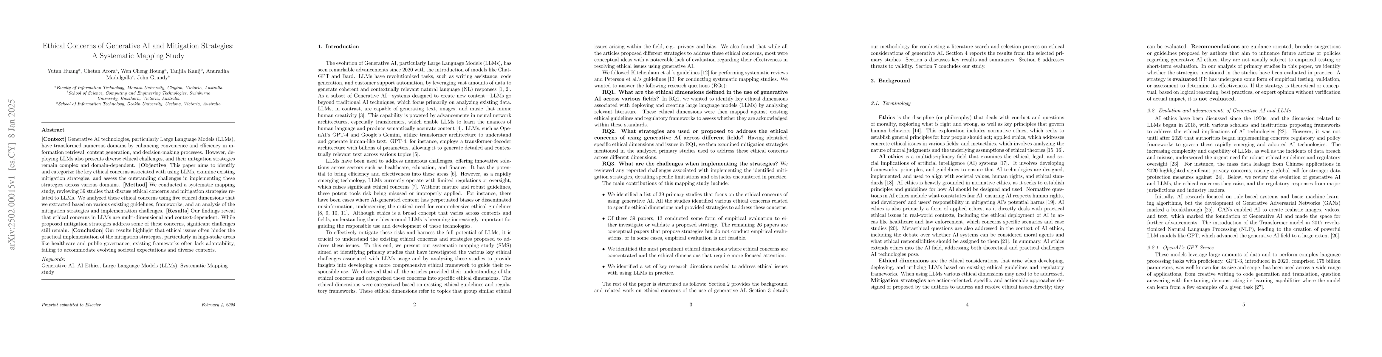 Thumbnail for Ethical Concerns of Generative AI and Mitigation Strategies: A
  Systematic Mapping Study