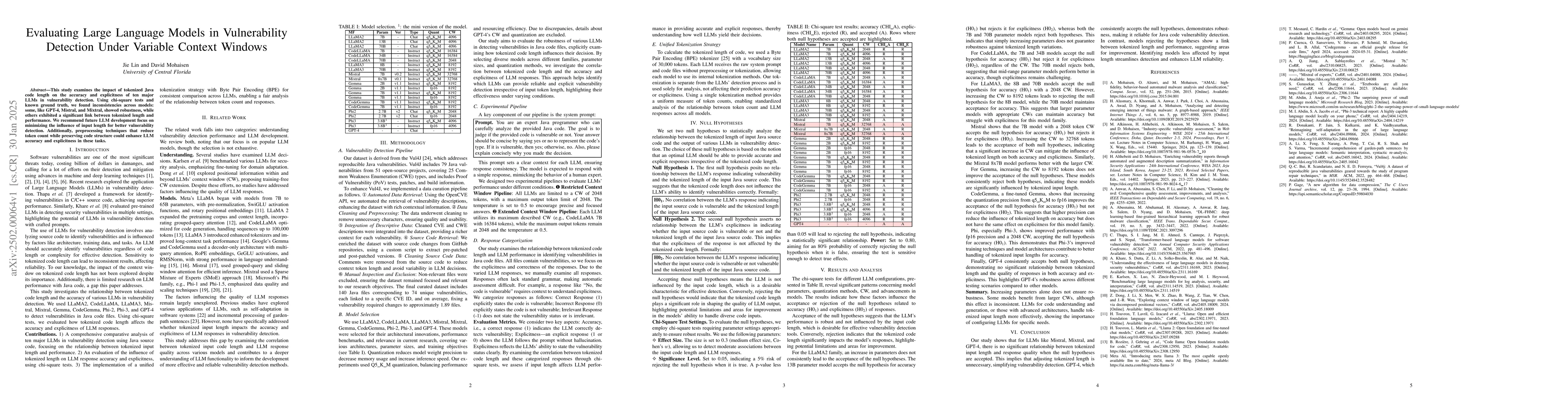 Thumbnail for Evaluating Large Language Models in Vulnerability Detection Under
  Variable Context Windows