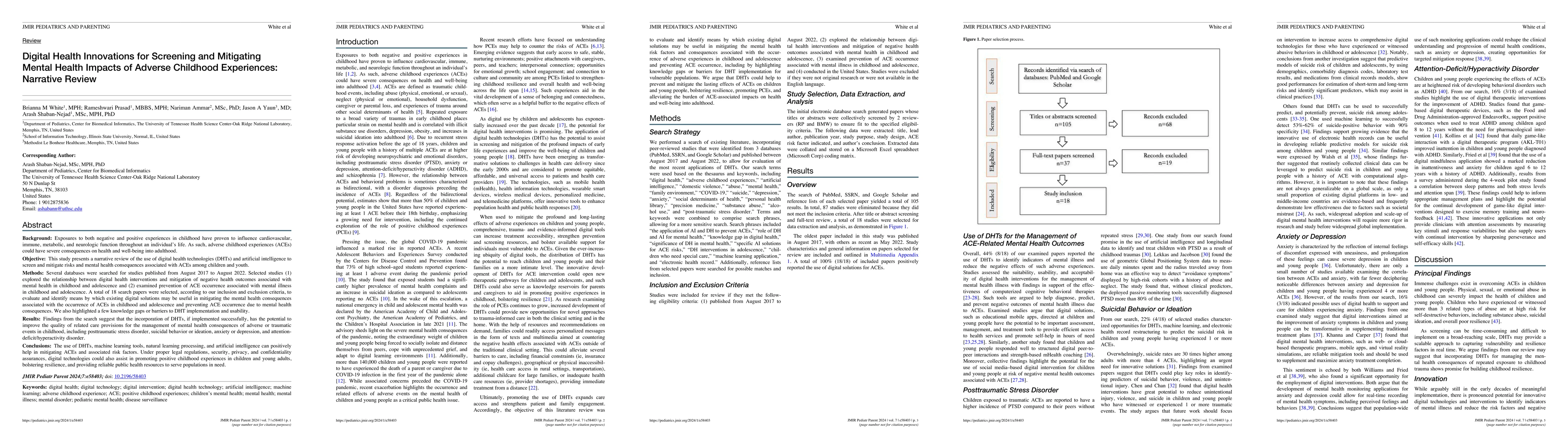 Thumbnail for Digital Health Innovations for Screening and Mitigating Mental Health
  Impacts of Adverse Childhood Experiences: Narrative Review